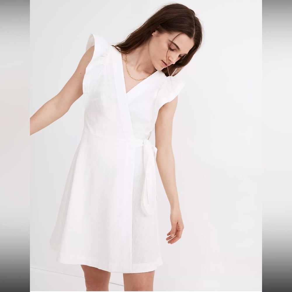 NWT Madewell Ruffle-Sleeve Wrap Mini Dress